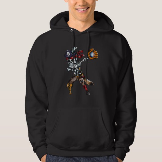 Pirate Baseball Fan Dabbing Skeleton Baseball Glov Hoodie (Vorderseite)
