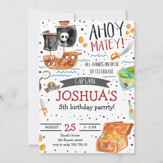 Pirate Birthday Ahoy Pirate Boy Party Einladung (Vorderseite)
