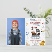 Pirate Birthday Ahoy Pirate Boy Party mit Foto Einladung (Stehend Vorderseite)