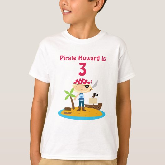 Pirate Birthday Boy Individuelle Name T-Shirt (Vorderseite)
