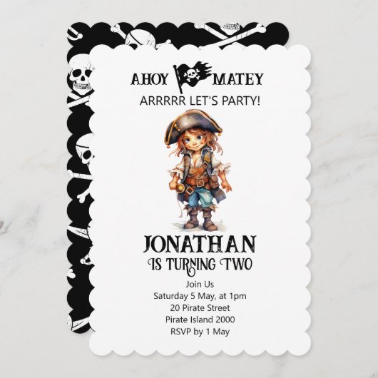 Pirate Birthday Boy Thema Einladung (Vorne/Hinten)