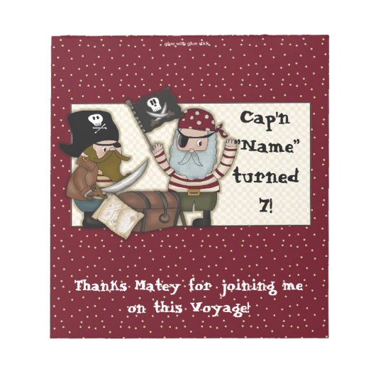 Pirate Birthday Candy Bar Wrapper Gastgeschenk Notizblock (Vorderseite)