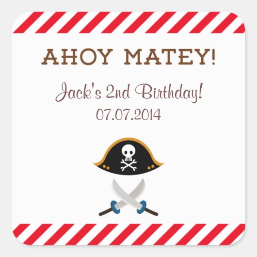 Pirate Birthday Danke Ihnen Stickers (Vorderseite)