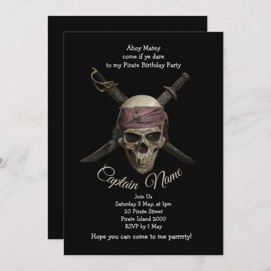 Pirate Birthday Einladung (Vorne/Hinten)
