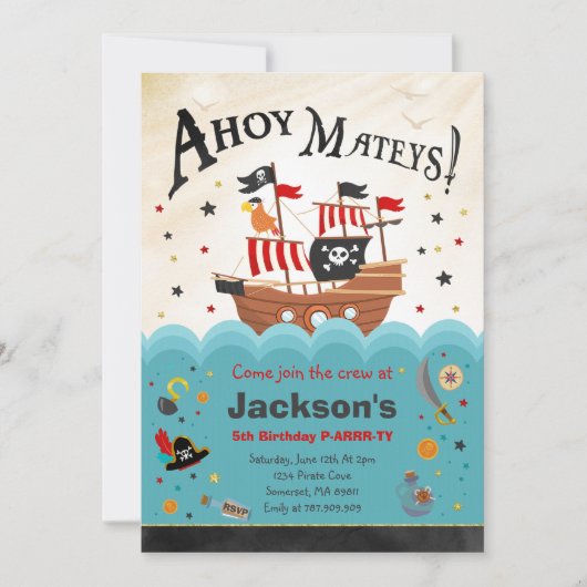 Pirate Birthday Einladung Ahoy Pirate Party Bash (Vorderseite)