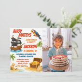 Pirate Birthday Einladung mit Foto (Stehend Vorderseite)