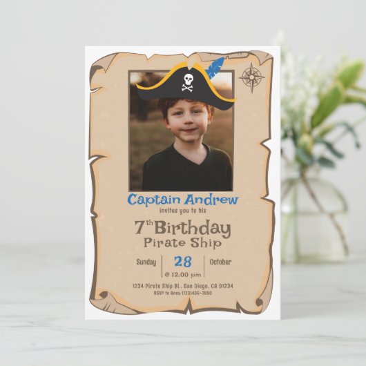 Pirate Birthday | Foto Einladung zum Geburtstag (Stehend Vorderseite)