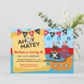 Pirate Birthday Party, Ahoy Matey Einladung (Stehend Vorderseite)