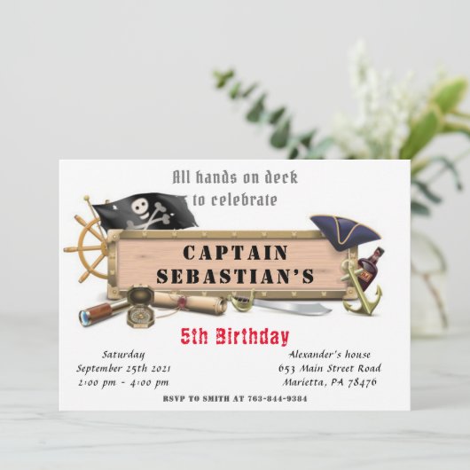 Pirate Birthday Party Einladung (Stehend Vorderseite)