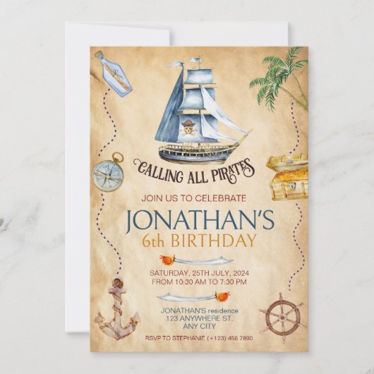 Pirate Birthday Party Einladung (Vorderseite)