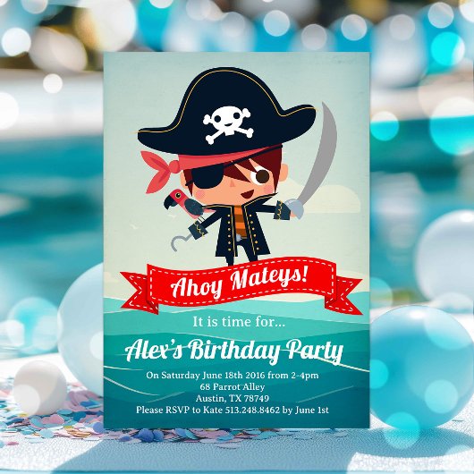 Pirate Birthday Party Einladung für einen Jungen |