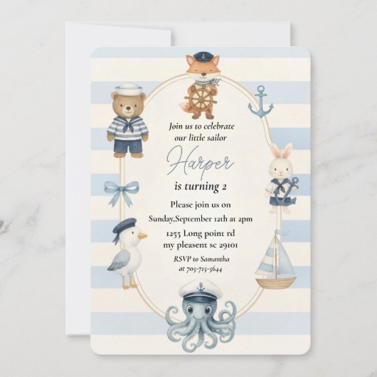 Pirate Birthday Party | Niedlich Ahoy Captain Einladung (Vorderseite)