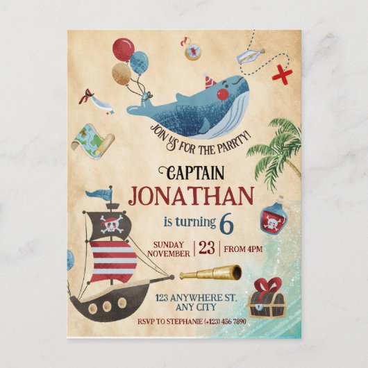 Pirate Birthday Party Postkarte (Vorderseite)