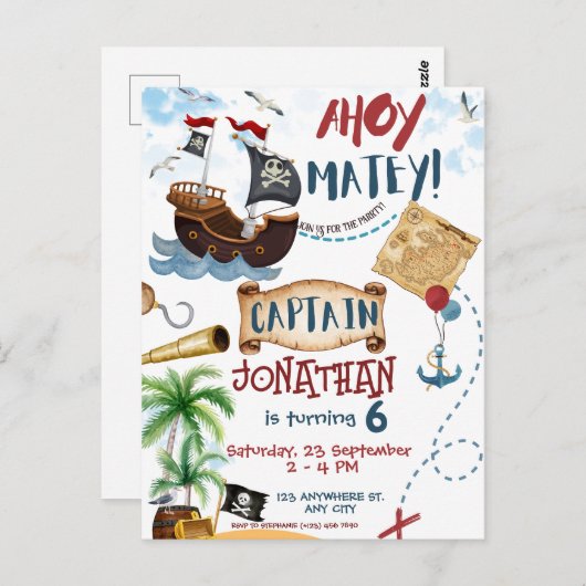 Pirate Birthday Postkarte (Vorne/Hinten)