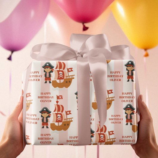 Pirate Birthday | Red Ship & Captain Geschenkpapier