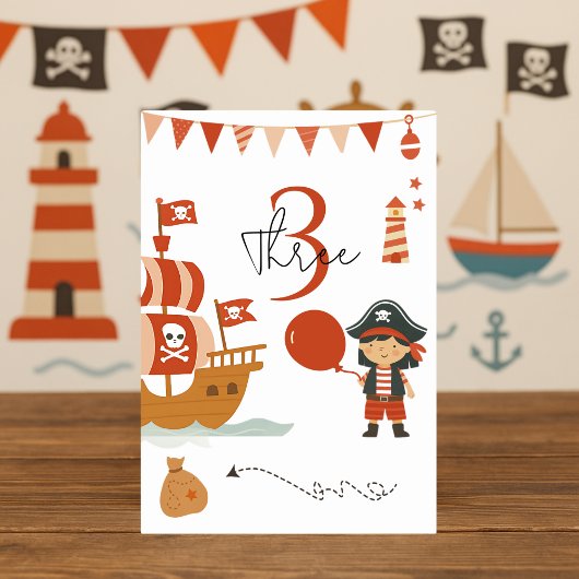 Pirate Birthday | Red Ship & Captain Tischnummer