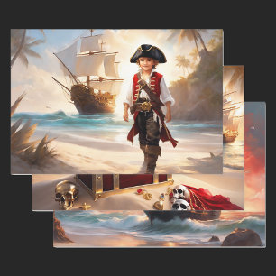 Pirate Birthday Ship Gold Treasure 3 Boy's Geschenkpapier Set