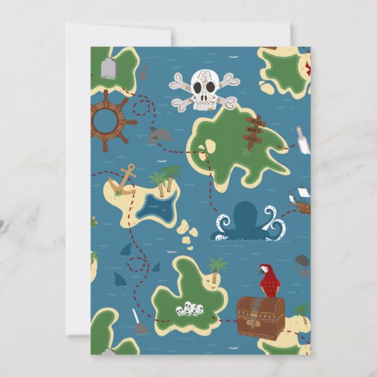 Pirate Birthday Treasure Map Blue Einladung (Rückseite)