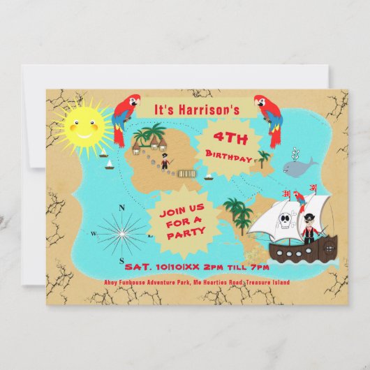 Pirate Birthday Treasure Map Schiff Niedlich  Einladung (Vorderseite)