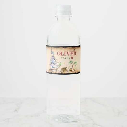 Pirate Birthday Water Flasche Label Wasserflaschenetikett (Vorderseite)