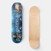 Pirate Blue Skull & Cross Schwerter Personalisiert Skateboard (Vorderseite)