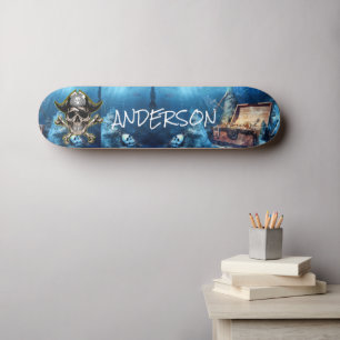 Pirate Blue Skull & Cross Schwerter Personalisiert Skateboard