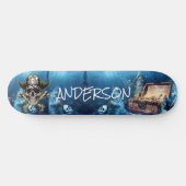 Pirate Blue Skull & Cross Schwerter Personalisiert Skateboard (Horizontal)