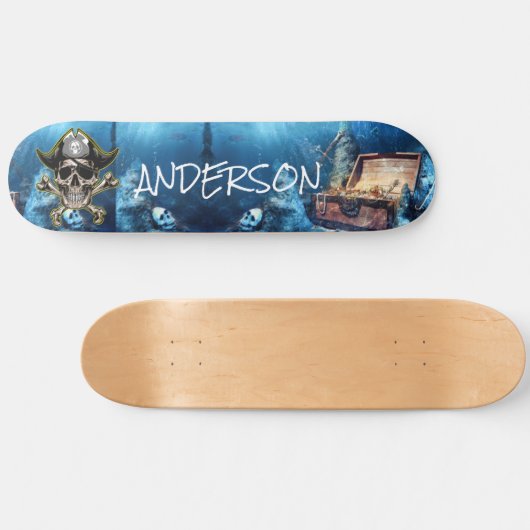 Pirate Blue Skull & Cross Schwerter Personalisiert Skateboard (Horizontal)