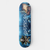 Pirate Blue Skull & Cross Schwerter Personalisiert Skateboard (Vorderseite)