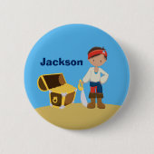 Pirate Boy Beach Summer Niedlich Kids Monogram Blu Button (Vorderseite)