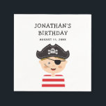 Pirate Boy Birthday | Fun Kids Adventure Party Serviette<br><div class="desc">Erleben Sie mit dieser zum Geburtstag eines Piraten gehörenden Serviette ein abenteuerliches Erlebnis. Hier finden Sie eine spielerische Piratenabbildungen mit Hut, Augenklappe und gestreiftem Shirt. Personalisiert mit dem Namen und dem Party Ihres Kindes, macht diese Serviette für jede Geburtstagsfeier mit Piratenthema Spaß und macht sie zum praktischen Detail. Diese Servietten...</div>
