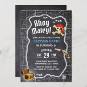 Pirate Boy Birthday Party Chalkboard Erlebniskarte Einladung (Vorne/Hinten)