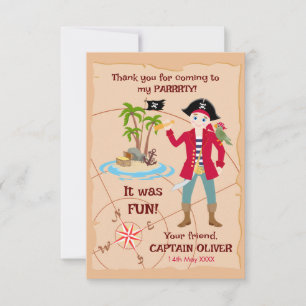 Pirate Boy Treasure Map Spaß Geburtstagsparty Dankeskarte