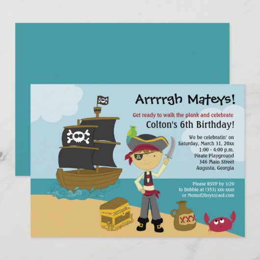 Pirate Boy's Birthday Einladung 12x18 (Vorne/Hinten)