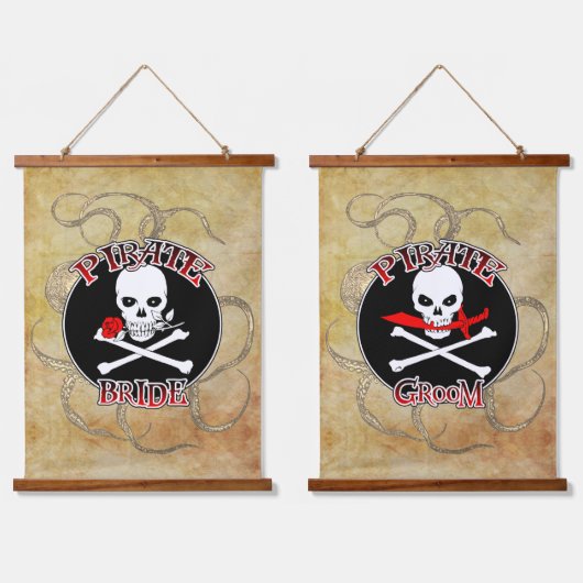 Pirate Bride & Groom Set Wandteppich Mit Holzrahmen (Doppelt)