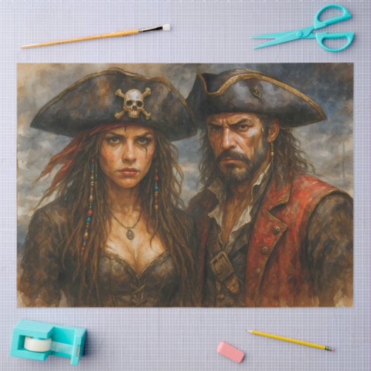 Pirate Captain and Queen Rustic Nautical Decoupage Seidenpapier (Basteln)