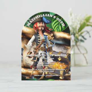 Pirate captain treasure chest boys theme birthday  einladung