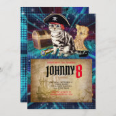 Pirate Cat Birthday Einladung (Vorne/Hinten)