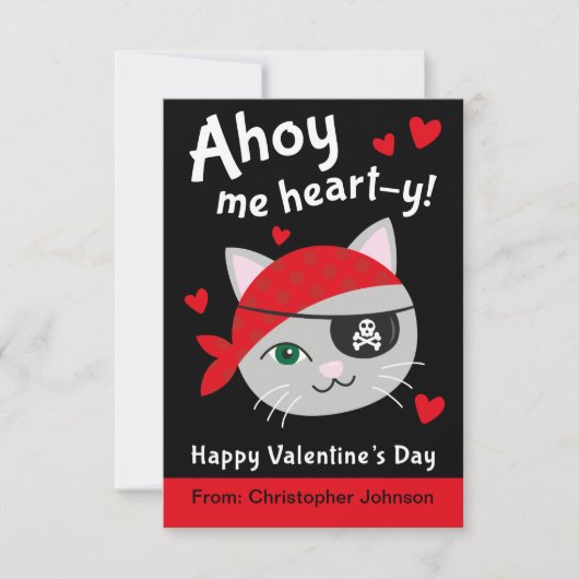 Pirate Cat Classroom Valentine Cards für Kinder Einladung (Vorderseite)
