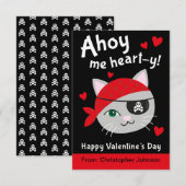 Pirate Cat Classroom Valentine Cards für Kinder Einladung (Vorne/Hinten)