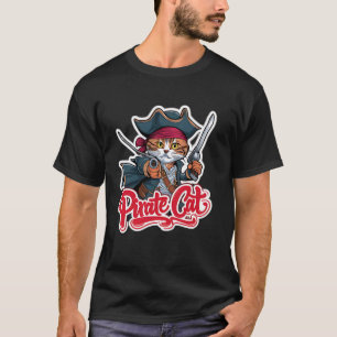 Pirate Cat Funny Halloween Cat Piratenflagge Cat L T-Shirt