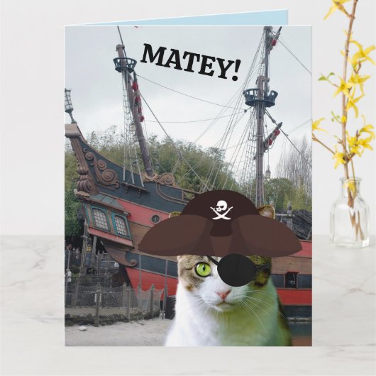 PIRATE CAT GEBURTSTAG Grußkarten Karte (Gelbe Blume)