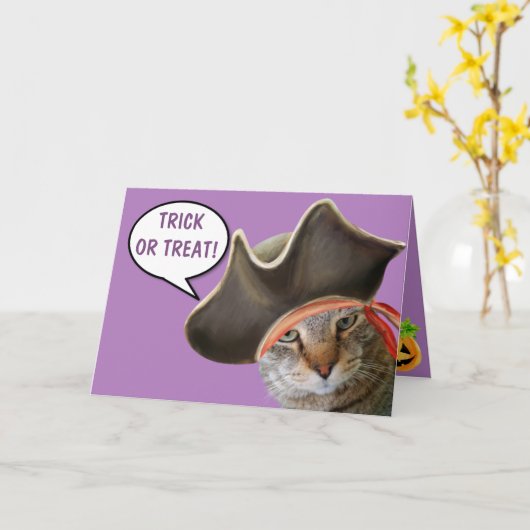 Pirate Cat Happy Halloween Karte (Gelbe Blume)