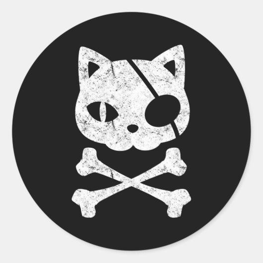 Pirate Cat Kitten Halloween Skull Cross Bones Runder Aufkleber (Vorderseite)