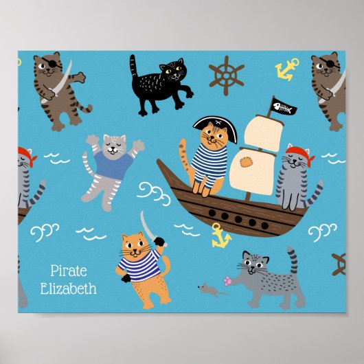 Pirate Cat Pattern für Jungen und Mädchen Poster (Vorne)