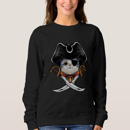 Pirate Cat Pirate Jolly Roger Cat Kitten Sweatshirt (Vorderseite)