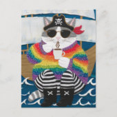 Pirate Cat Regenbogen Fuzzzzi Pullover mit Kaffee Postkarte (Vorderseite)