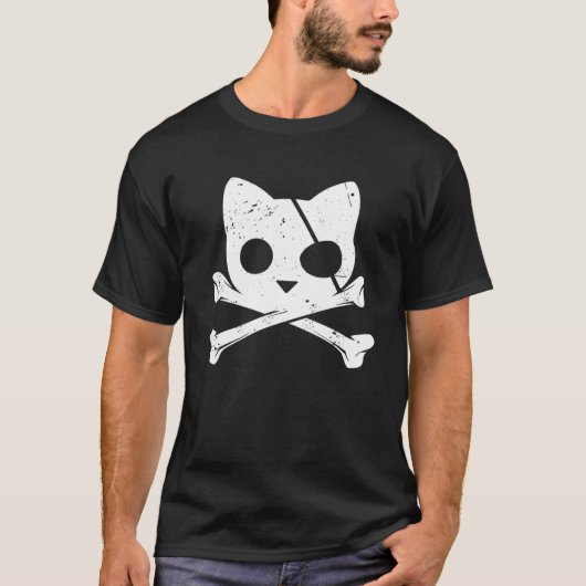 Pirate Cat Skull & Crossbones Männer Frauen oder K T-Shirt (Vorderseite)