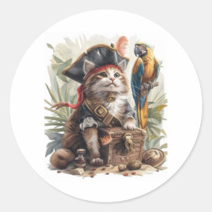 Pirate Cat Treasure Runder Aufkleber