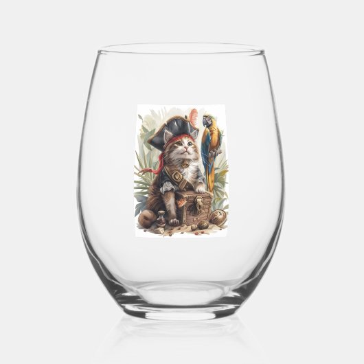 Pirate Cat Treasure Weinglas Ohne Stiel (Vorderseite)